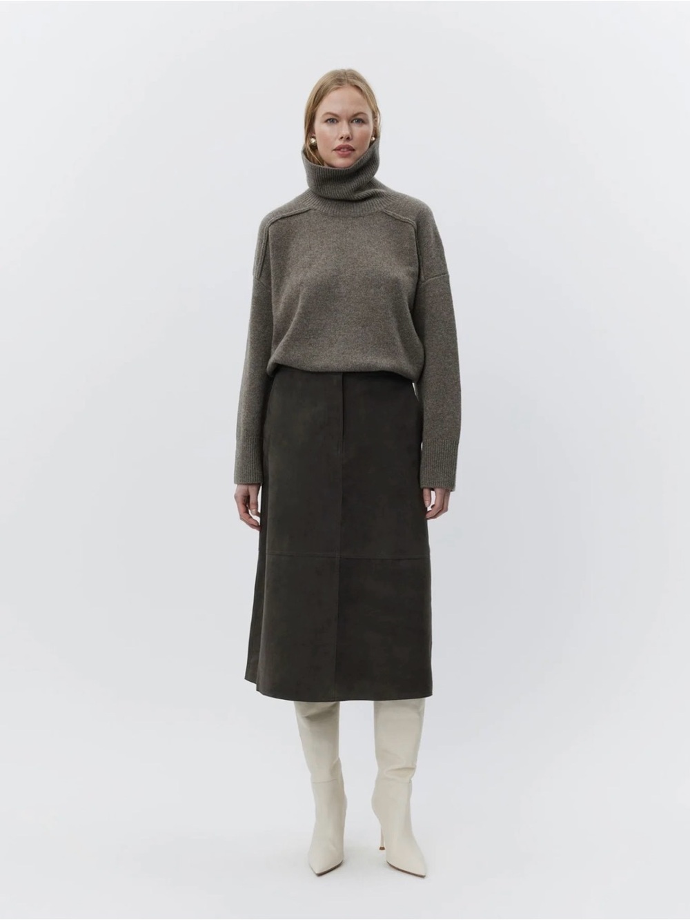 Day Birger et Mikkelsen Structured grey suede Pencil Midi Skirt NWT